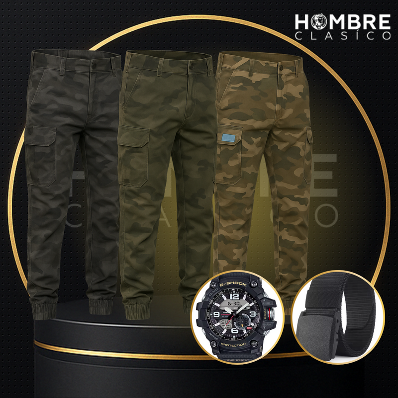 Kit 3 Pantalones Tácticos + 2 Regalos [Reloj Táctico + Cinturón Táctico]