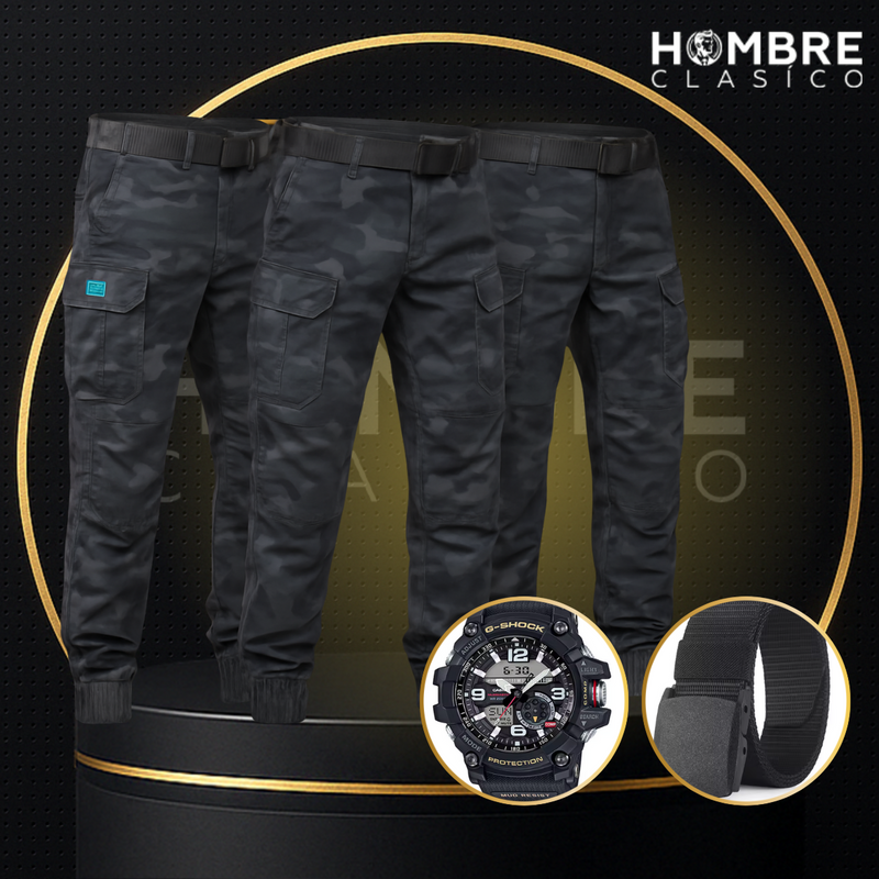 Kit 3 Pantalones Tácticos + 2 Regalos [Reloj Táctico + Cinturón Táctico]