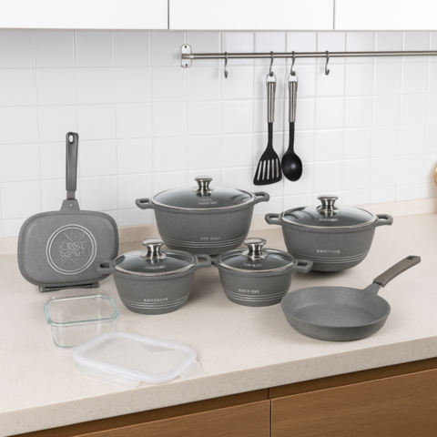 CookStone™ – Juego de Ollas de Cerámica Antiadherente + Kit de Utensilios (19 Piezas)